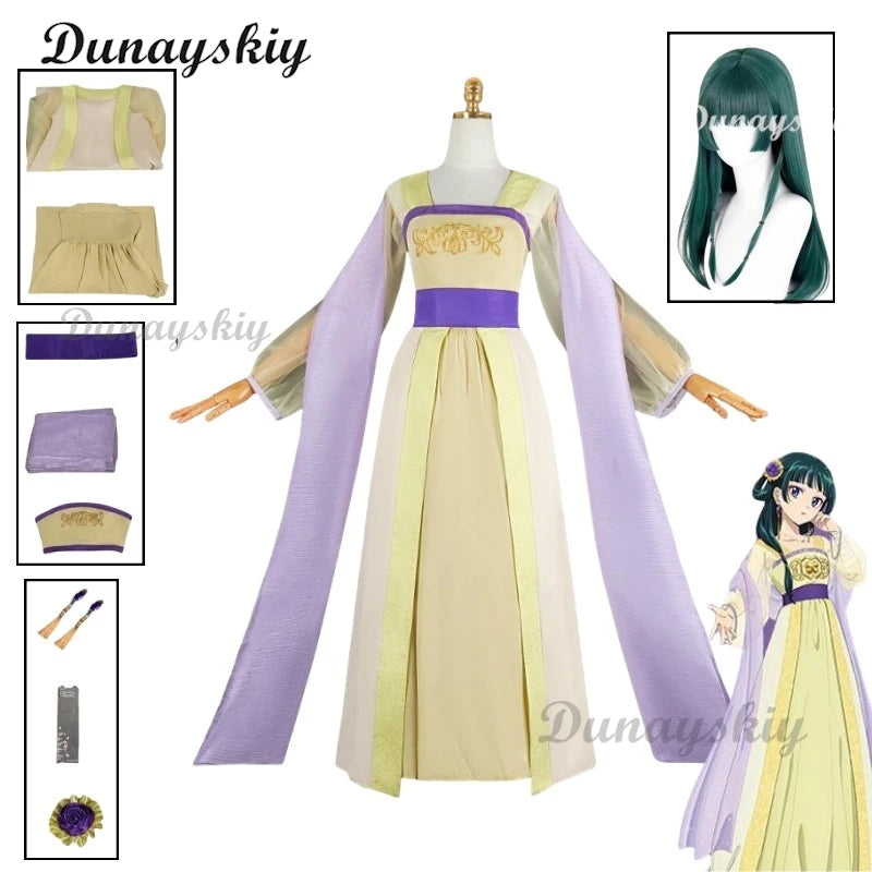 Maomao Cosplay Clothing Yellow Dress Anime S2 Apothecary Diary Costume Wig Adult Women Role Play Fancy Dress Up Party Cos