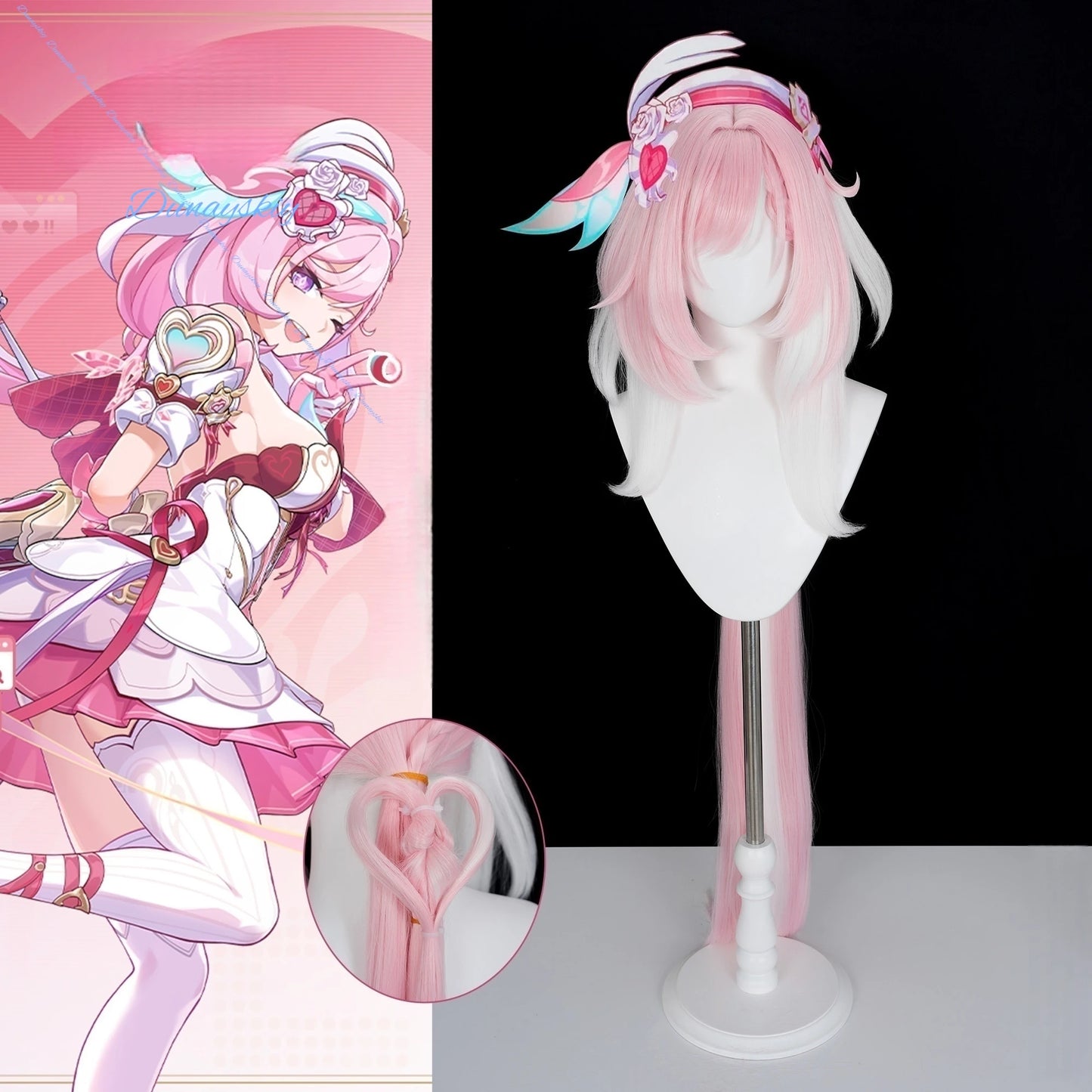 Elysia Wig Cosplay Wig Honkai: Star Rail Anime Game Elysia Role Play Wig Pink White Long Hair Women Hair For Party Halloween