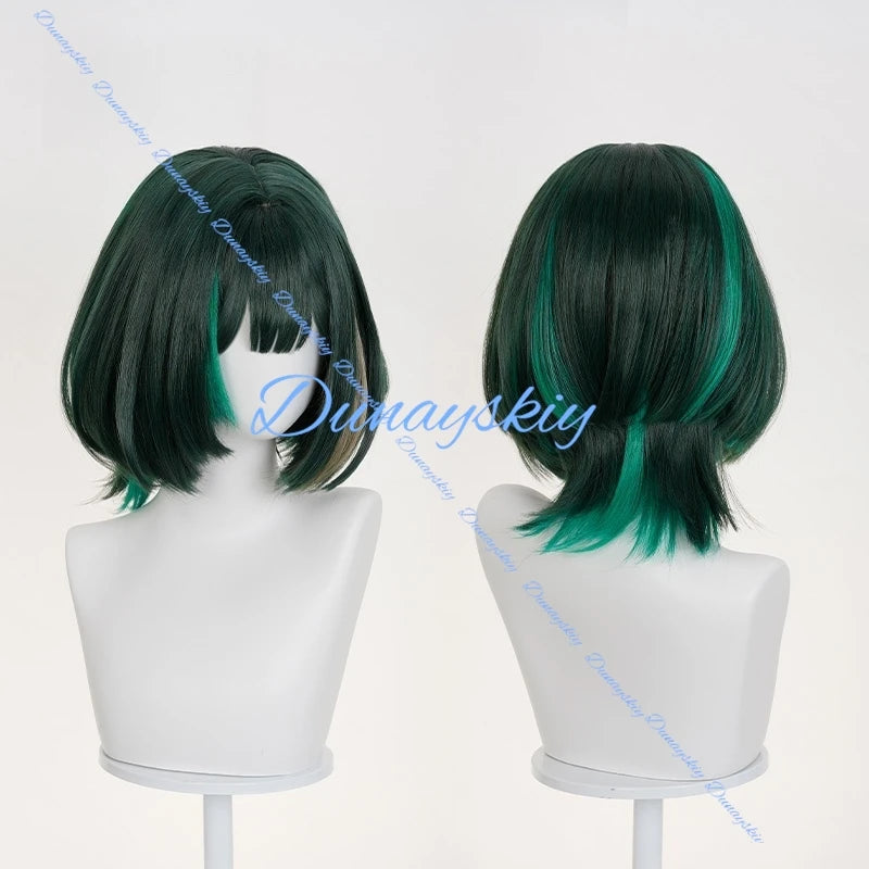 Genshin Impact Lunecrest Chant Nephora Cosplay Wig Woman Character Green Short Hair Heat Resistant Fiber Halloween Wigs