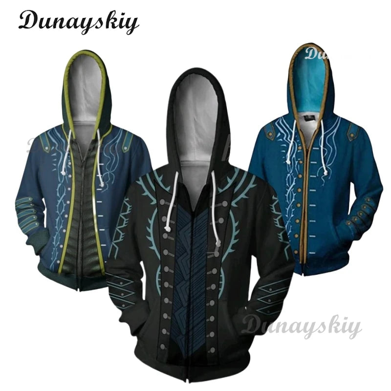 New Game Devil May Cry 5 Hoodies Vergil Cosplay Clothes 3D Printing Jacket Unisexy Hooded Zipper Sweatshirt cardigan Hoody Coat