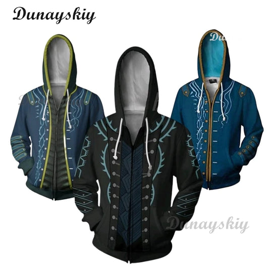 New Game Devil May Cry 5 Hoodies Vergil Cosplay Clothes 3D Printing Jacket Unisexy Hooded Zipper Sweatshirt cardigan Hoody Coat