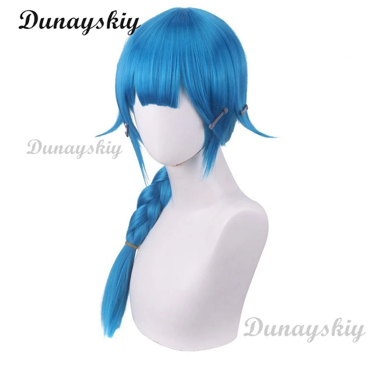 Anime Arcane Jinx Cosplay Wig Powder Cosplay Wig Bun Wig Blue Highlights Short For Halloween Party Role Play Suit