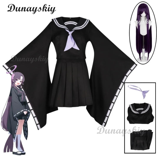 Game Yukari Costume Wig Blue Cosplay Archive Black Sailor Suit Top Skirt Uniform Full Set Japanese Style Role Play Outfit Women