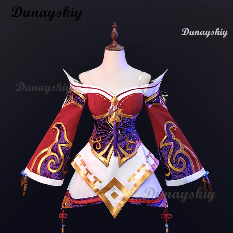 LOL: Ahri Champion Nine Tails Wildd Riftt Game Cosplay Costume Wig Ahri Red Dress Halloween Cosplay