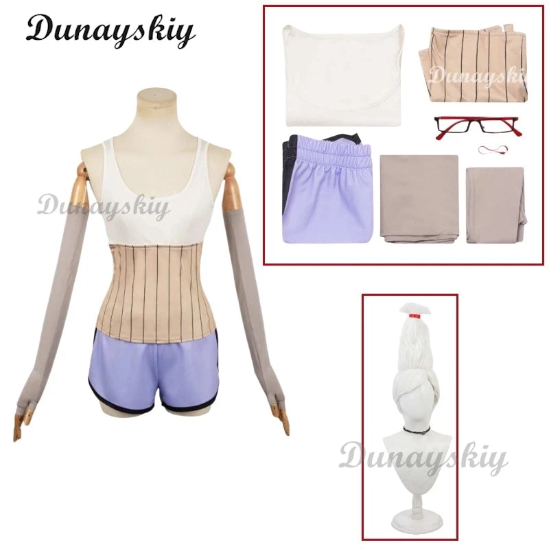Anime Dandadan Seiko Ayase Cosplay Women Costume Girls Sexy Vest Shorts Sockings Glasses Wigs Set Halloween Xmas Suit Customized