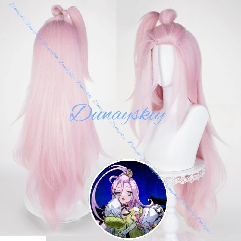 Aino Cosplay Genshin Impact Wig Long Pink Hair Clink-Clank Krumkake Craftshop Heat Resistant Fiber Hair Halloween for Women Girl