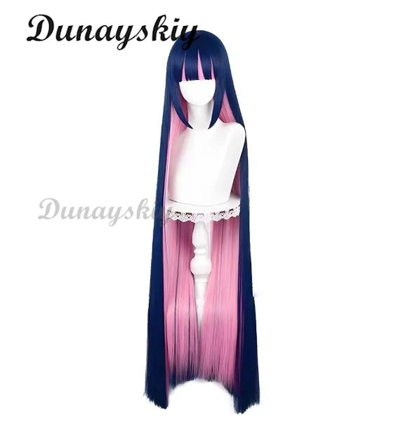 Anarchy Black Dress Blue Bow Anime Panty & Stocking Garterbelt Cosplay Costume Wig Stockings Bowknot Cos Convention Customized