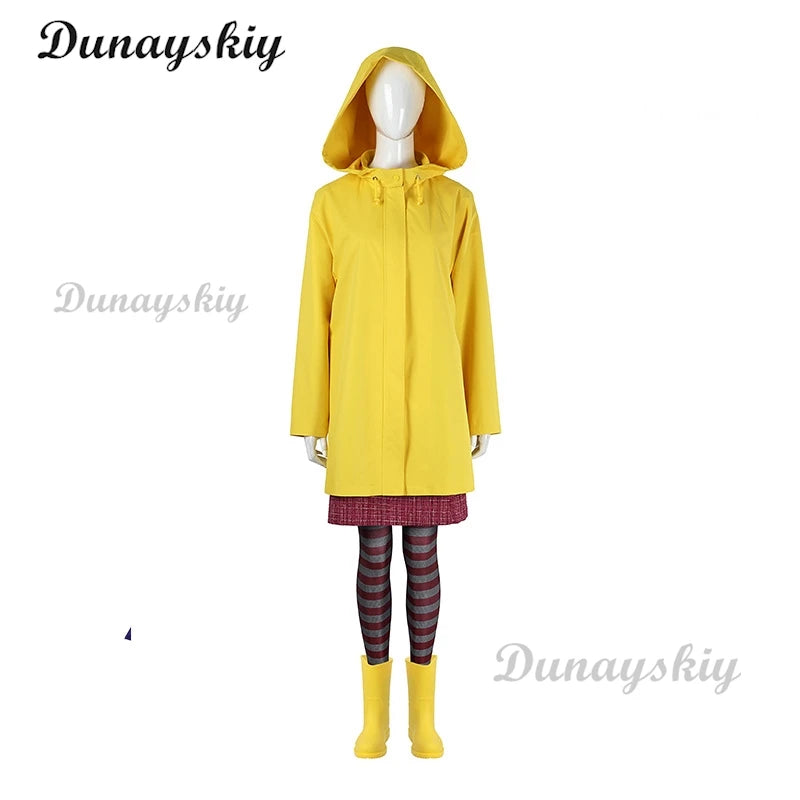 Coraline Cosplay Costume Wig Prop Horror Fairytale Movies Yellow Coat Secret Door Adult Halloween Party Customized