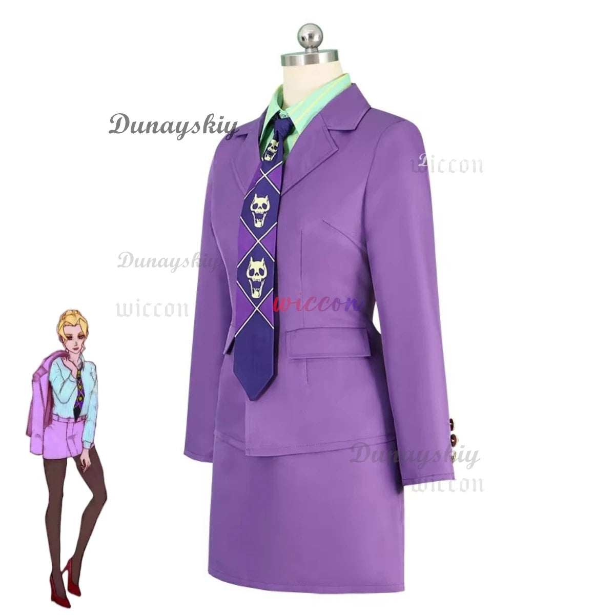 Anime JoJo's Bizarre Adventure Kira Yoshikage Cosplay Costume Female  Purple Style Female Coat Shirt Skirt Woman Sexy Party Suit