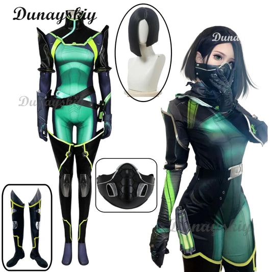 Viper Venomous Snake Cosplay Costume Game VALORANT 3D Mask Printed Shoes Tight Fitting Clothing Anime Halloween Party Customized
