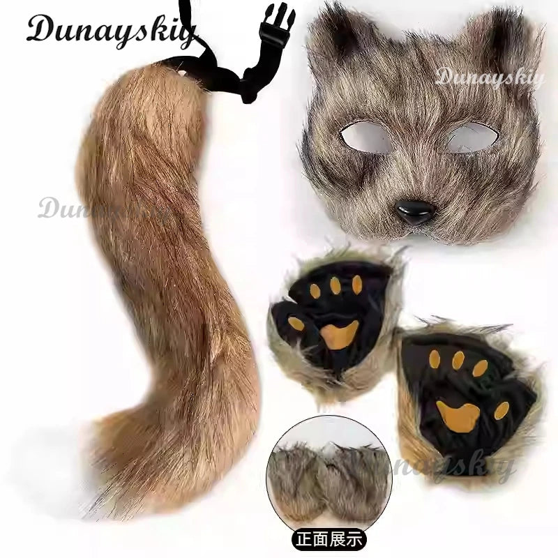 Electric Faux Furs Foxes Costume Headband Artificial Animal Tail Children Adult Halloween Party Cosplay Dress Up Tail Hairband