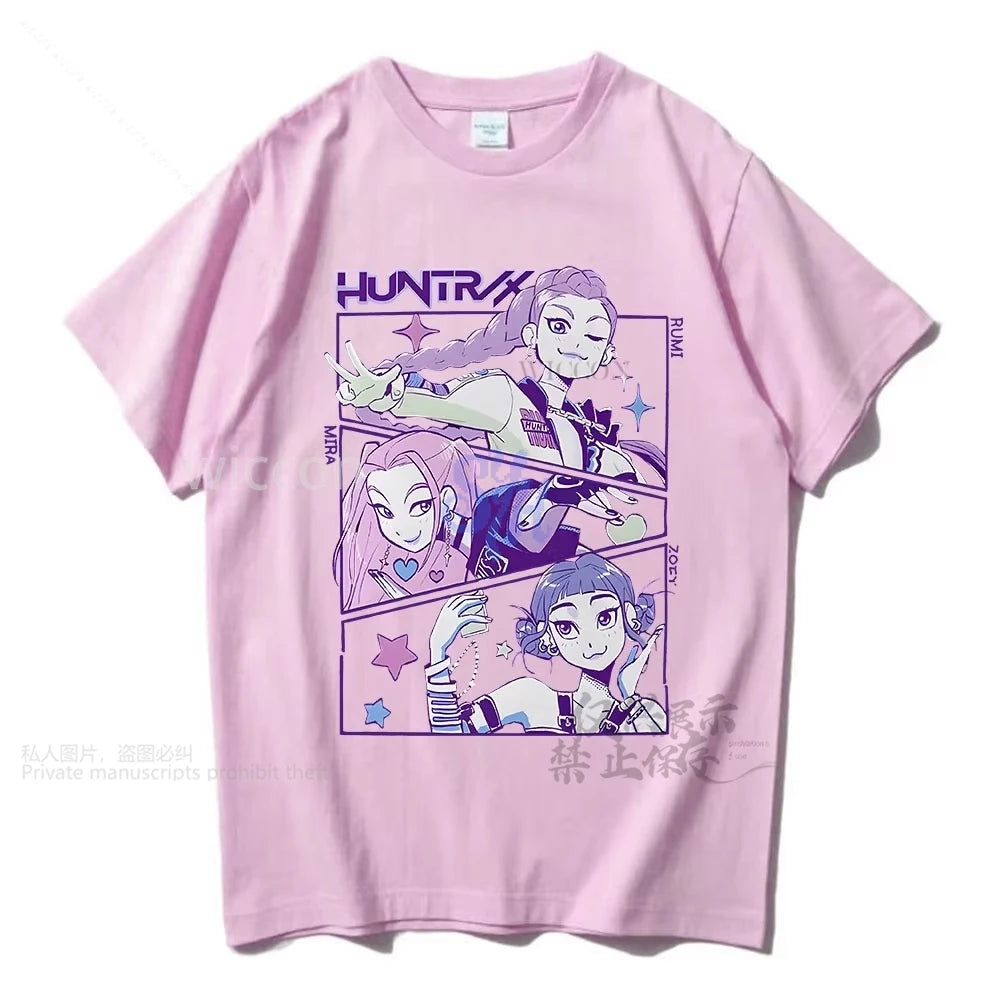 Anime Huntrix Rumi Mira Zoey Cosplay Kpop Demon Girls Power Korea Groups Kawaii Cute Cartoon Comfort Colors Tshirt Halloween Cos