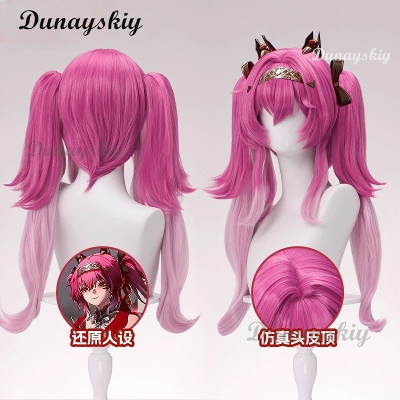 Game Wuthering Waves Lupa Cosplay Wig Pink Twin Ponytails Septimont Rinascita Halloween Party for Women Girls Carnival Cos Props
