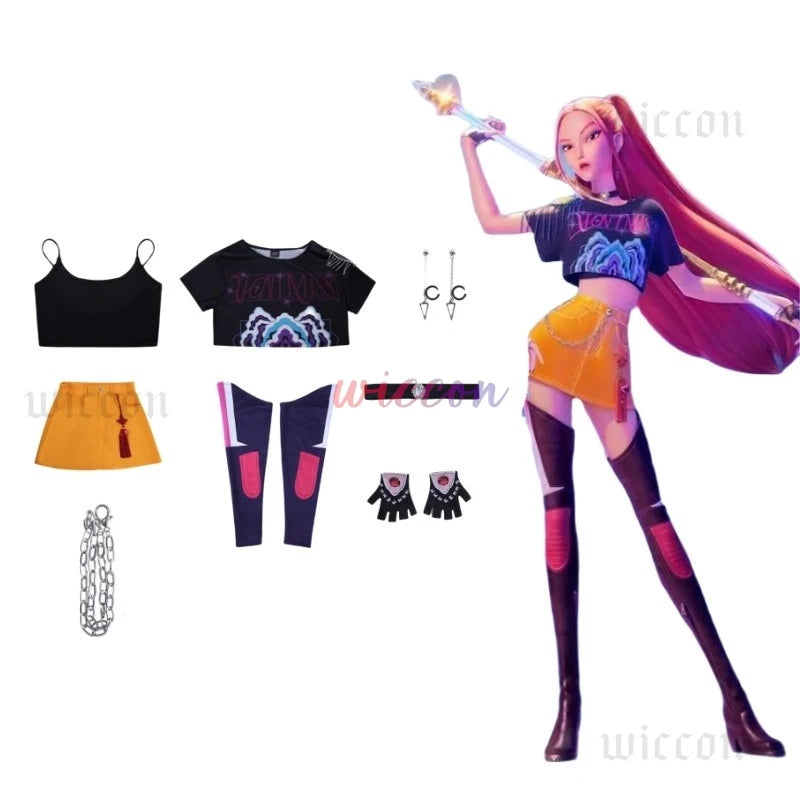 Kpop Huntrix Group Rumi Zoey Mira Cosplay Anime Demon Hunters Costume Coat Earrings Set 코스프레 Halloween Party Outfit for Girls