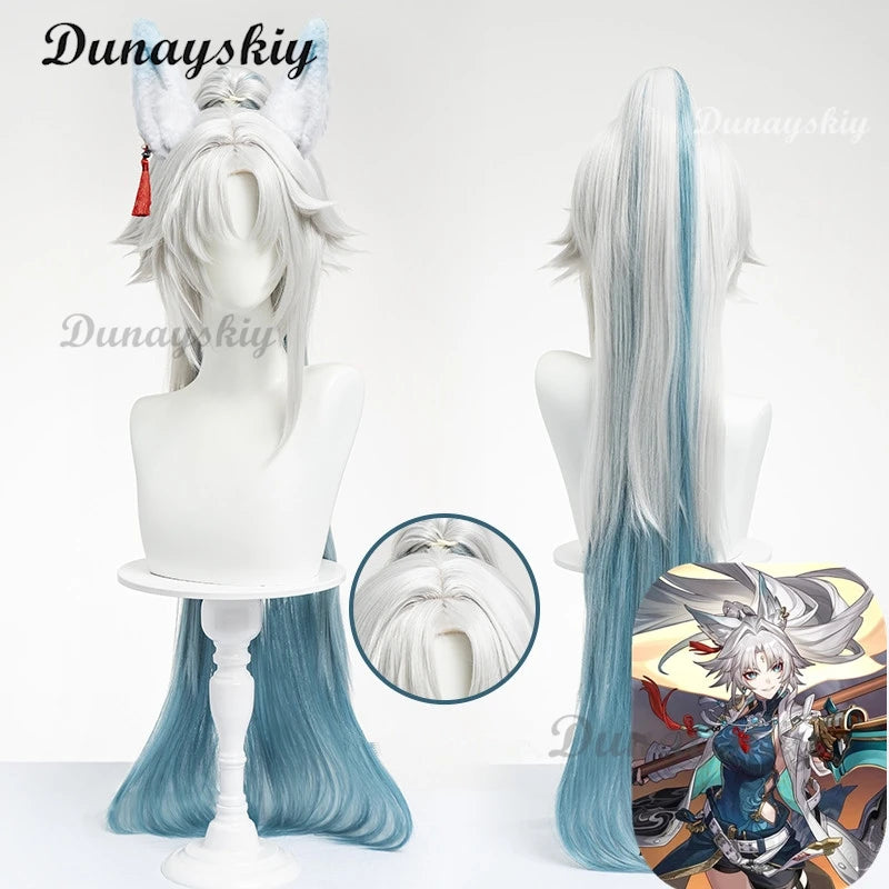 Honkai Star Rail Feixiao Cosplay Wig Gray Blue Long Hair The Xianzhou Yaoqing The Great General Halloween Party for Women Girls