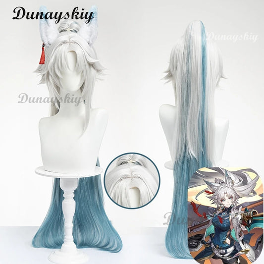 Honkai Star Rail Feixiao Cosplay Wig Gray Blue Long Hair The Xianzhou Yaoqing The Great General Halloween Party for Women Girls