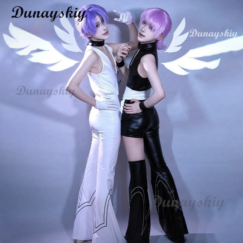 Anime Panty Stocking Polyester Cosplay Costume Wig Polyurethane Cosplay Costume PU Black White Suits For Halloween Party Props