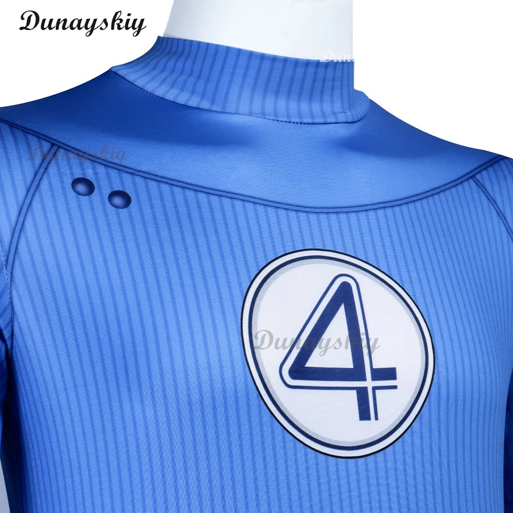Movie Fantastic Four Cosplay Costume Thunderbolt Fire Blue And White Jumpsuit Superhero Halloween Party Invisibility Jumpsuit