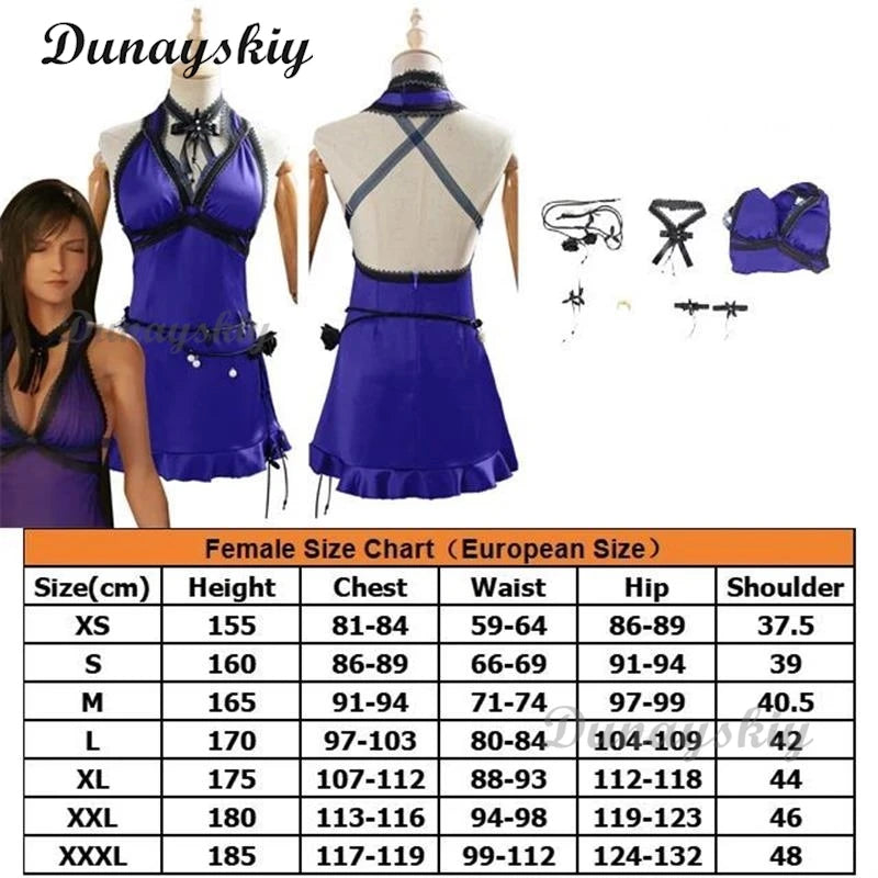 Final VII Remake Tifa Lockhart Cosplay Costume Adult Women Party Blue Dress Outfit Halloween Carnival Suit 6 styles