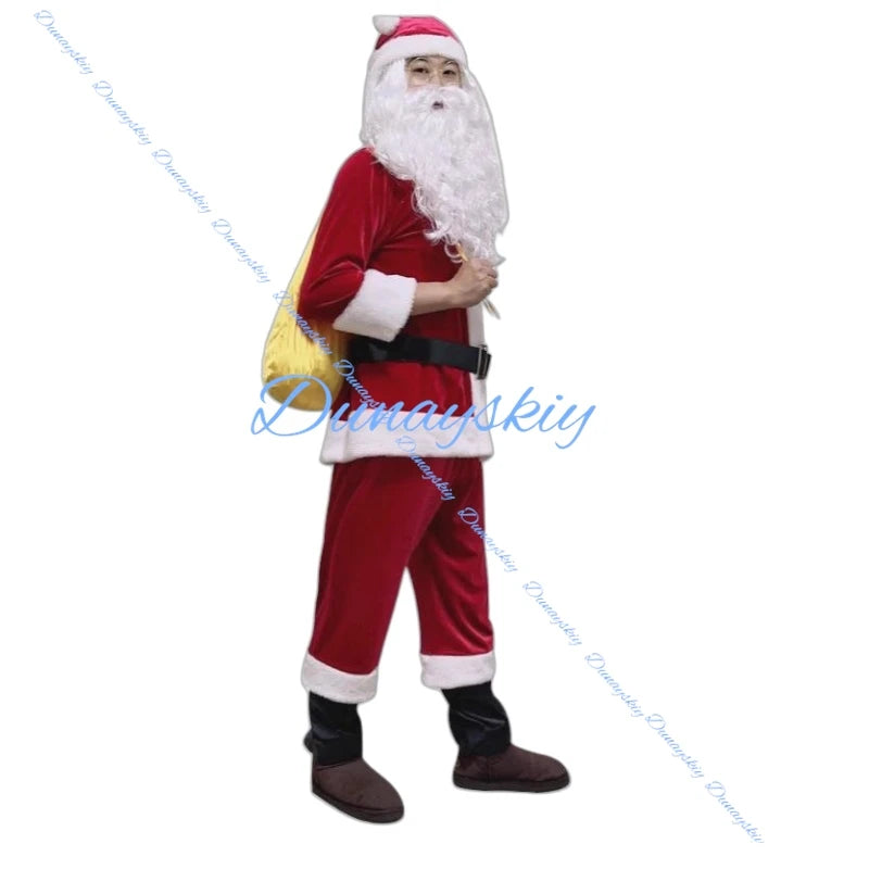 Christmas Santa Claus Costume Beard Lots Men Cosplay Santa Claus Clothes Fancy Dress In Christmas Men Costume Suit For Adults