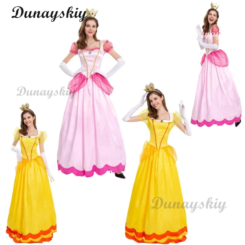 New Princess Dress Palace Party Queen Dress Rose Red Princess Cosplay Skirt Pink Peach Blossom Clothes Anime Halloween Costumes