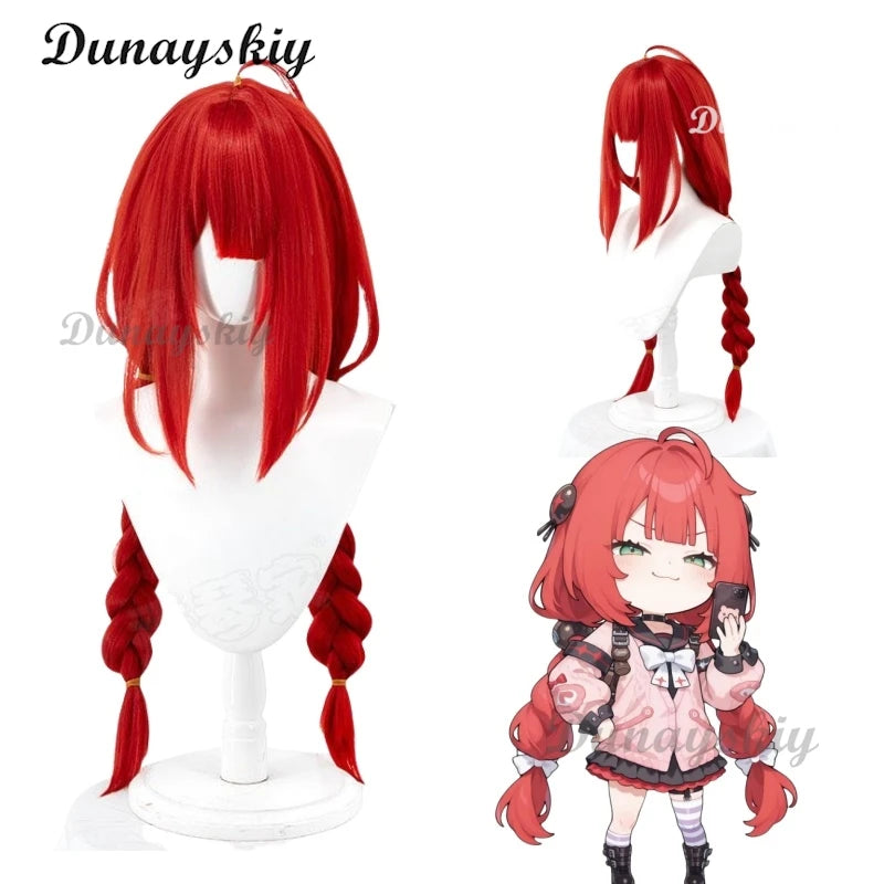 Game Zenless Zone Zero Ukinami Yuzuha Cosplay Wig Red Double Braid Long Hair Spook Shack Halloween Party Women Girls Carnival