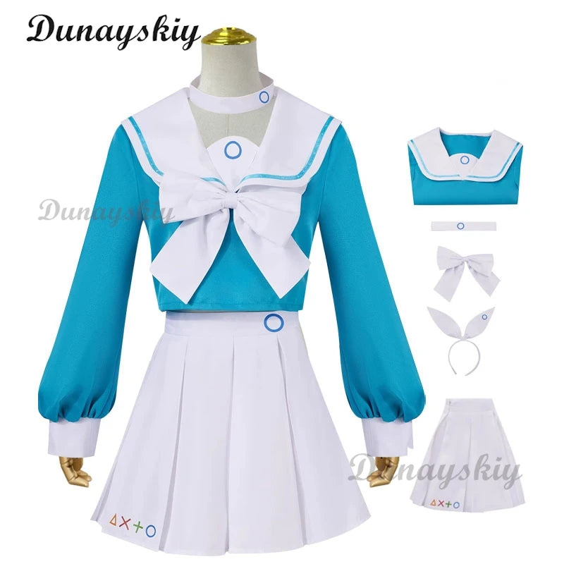 Blue Archive Arona Game Cosplay Costume Blue JK School Sailor Uniform Wig Headwear Halo Shoes Halloween For Women Girls