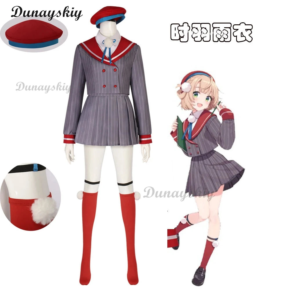 VTuber hololive Shigure Ui JK Uniform Cosplay Costume Women Cute Dress Hat Headwear Halloween Carnival Suit Fancy Anime Outfits