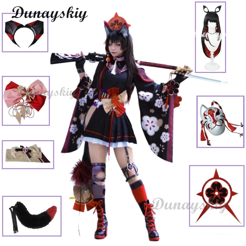 Anime Game Blue Archive Kosaka Wakamo Cosplay Costume Wig Japanese Kimono Lolita Dress Mask Woman Sexy Lovely Halloween Suit