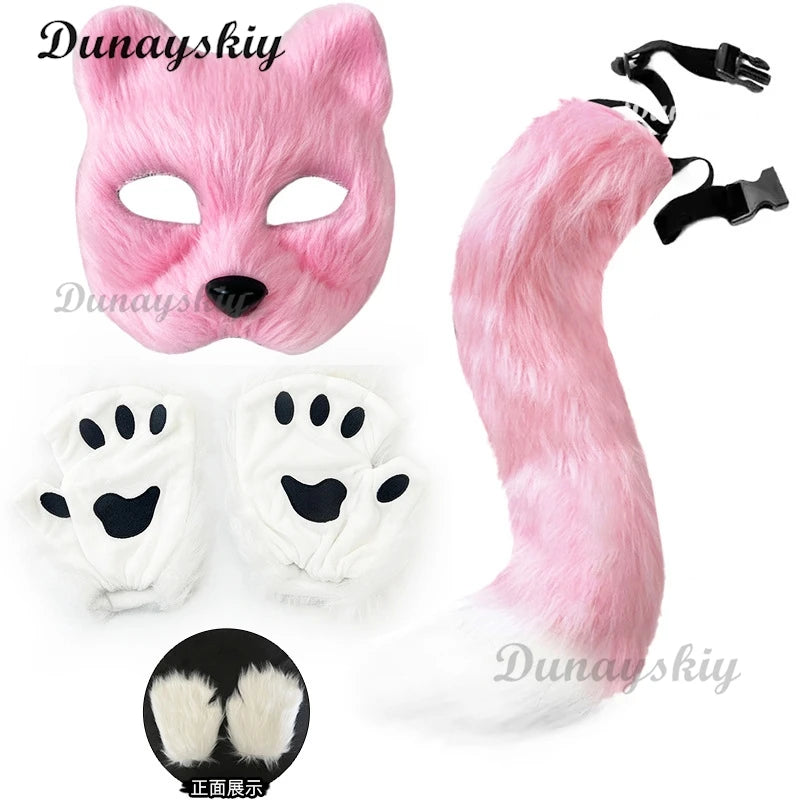 Electric Faux Furs Foxes Costume Headband Artificial Animal Tail Children Adult Halloween Party Cosplay Dress Up Tail Hairband