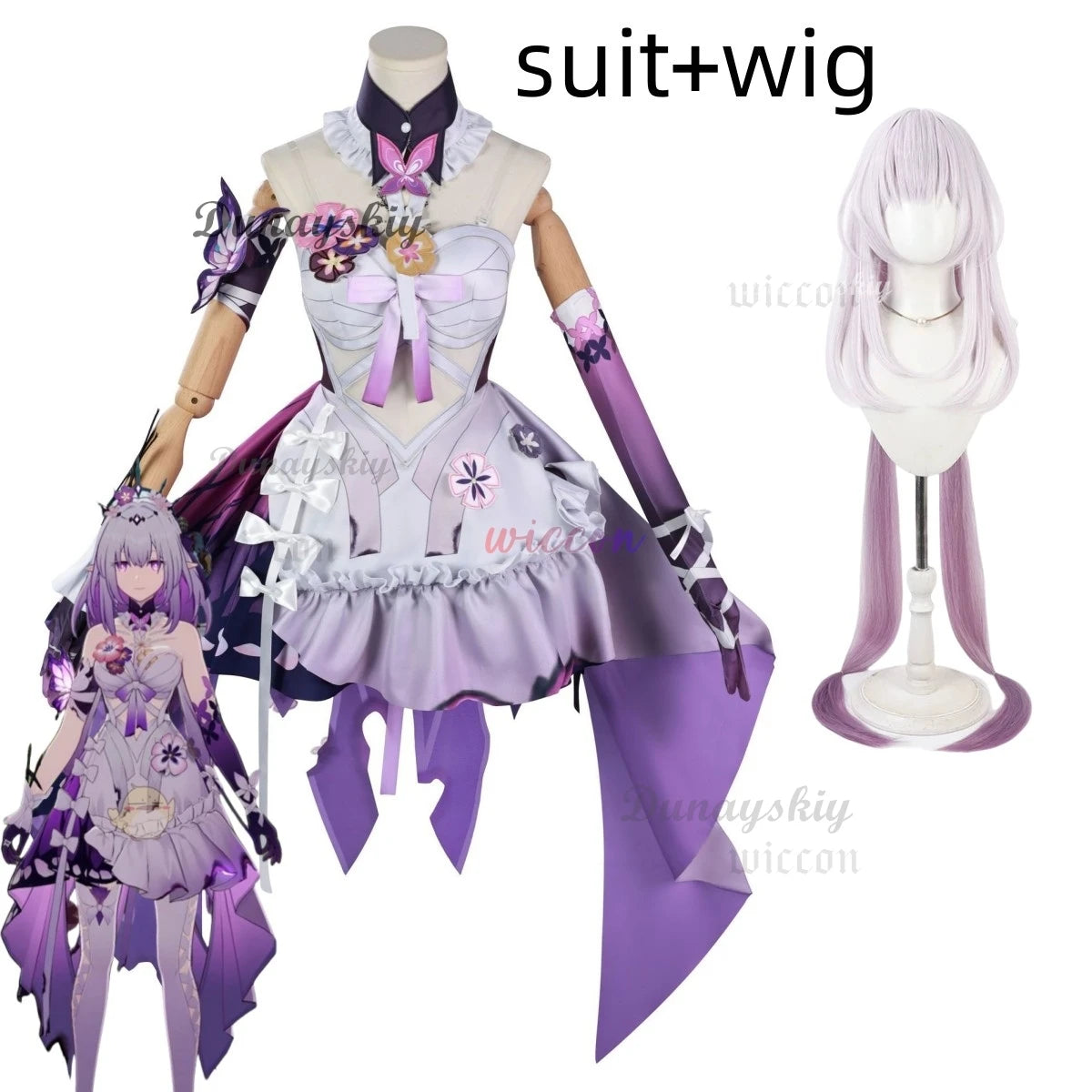 Game Honkai: Star Rail Castorice Cosplay Costume Purple White Dress Lolita Skirt Wig Adult Woman Sexy Cute Carnival Party Suit