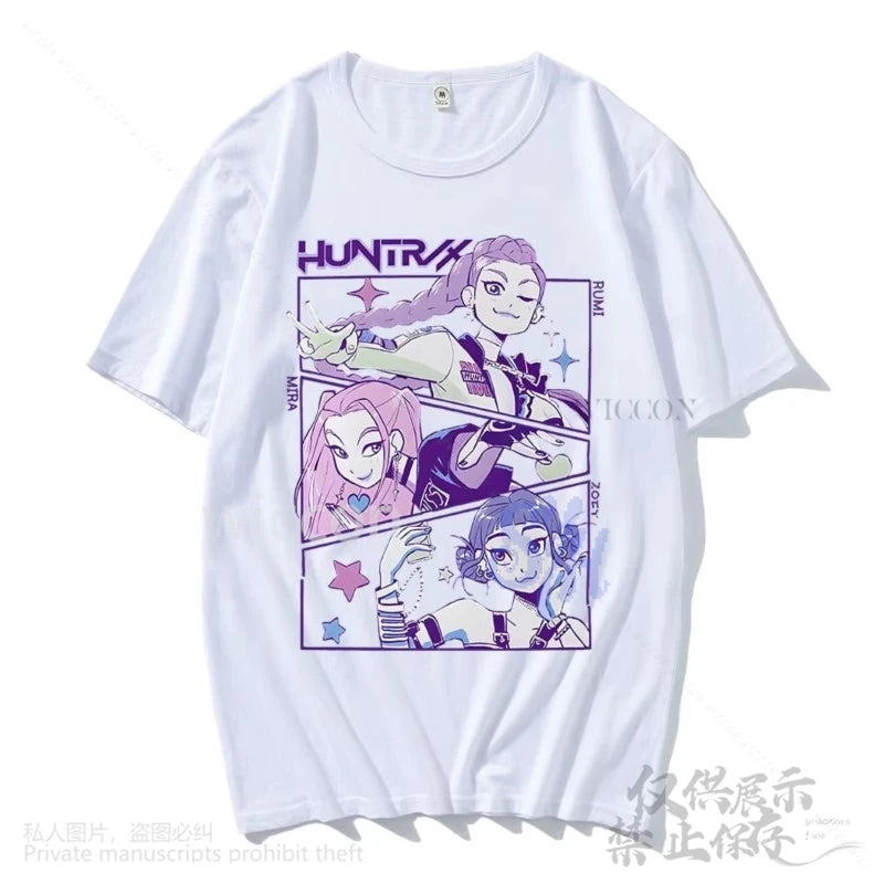 Anime Huntrix Rumi Mira Zoey Cosplay Kpop Demon Girls Power Korea Groups Kawaii Cute Cartoon Comfort Colors Tshirt Halloween Cos