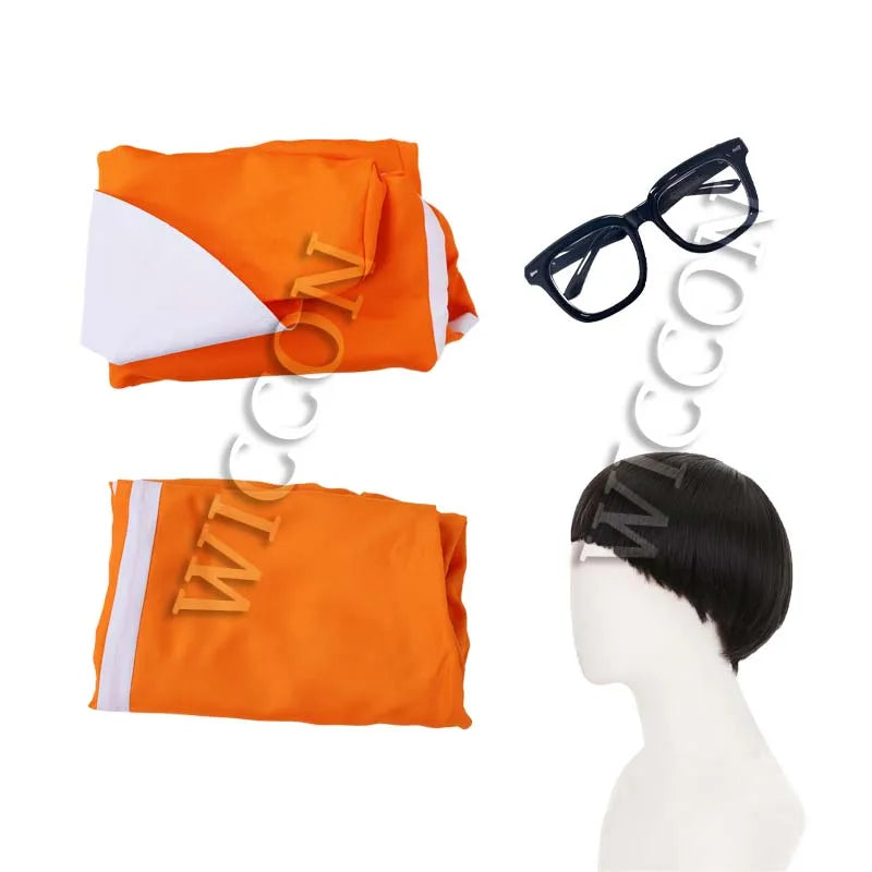 Movie Vector Cosplay Costume Orange Jakect Pant Outfits Set Mushroom-shaped  Wig Glasses Halloween Fancy Suit Party Suit