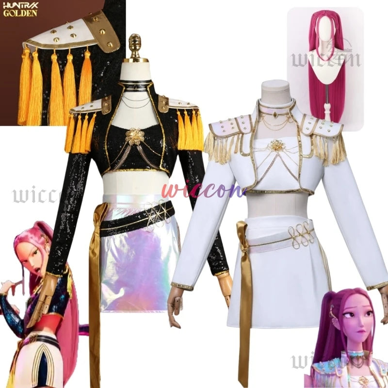 Huntrix Kpop Demon Hunters Mira Cosplay Costume Wig WHAT IT SOUNDS LIKE Stage Performance Costume Shiny Girls Roleplay Outfits