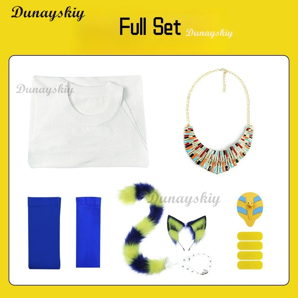 Anime Egyptian Cat Dress Cosplay Costume Wig Animal Crossing Style Full Set with Accessories Women's Role Play Costume