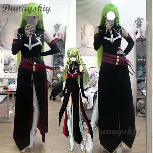 Code Geass CC Cosplay Costume Witch Black Queen C.C. Uniform Wig Suit Anime Halloween Carnival Full Set Anime Party Dress