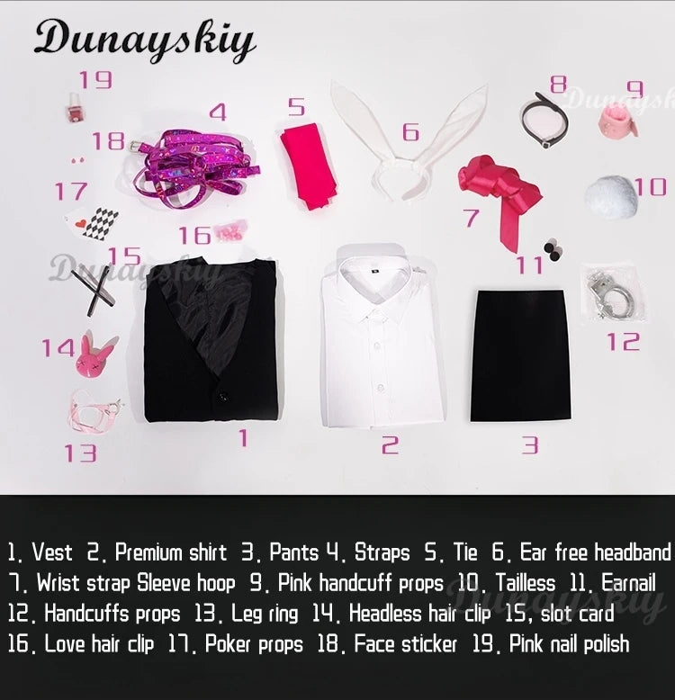 Mikku Rabbit Hole Cosplay Costume Vest Shirt Pants Black Top Pant Full Set Men Ver Halloween Roleplay Customized