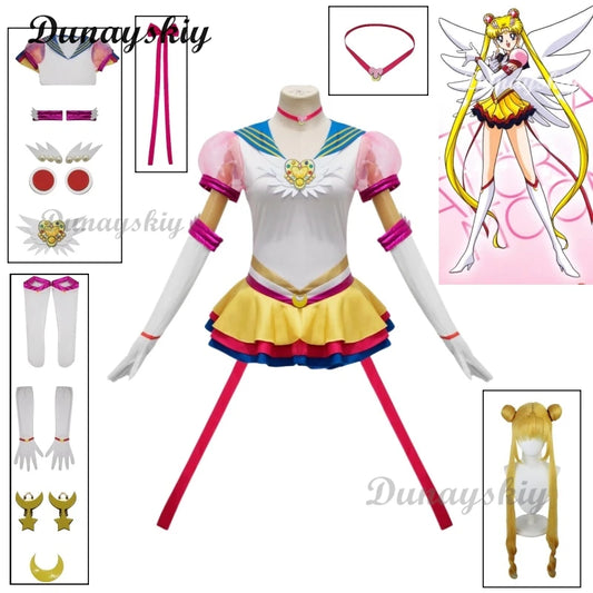 Anime JK Sailor Cosplay Costume Wig Tsukino Usagi Uniform Dress Outfits Cosplay Yellow Wig Halloween Carnivl Party Women