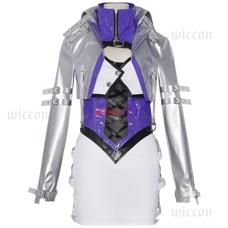Naraka: Bladepoint Viper Ning Shermie Cosplay Costume KOF Shermie PU Jacket Dress Anime Role-play Girl Carnival Party Costume
