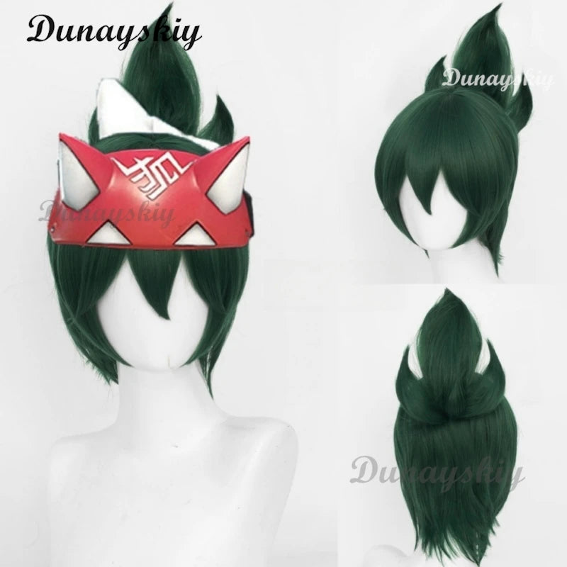 Over Cosplay Wigs Kiriko Watch Cosplay Dark Green Hair Wigs for Game Comic Con Coser Costume Party Heat Resistant Synthetic