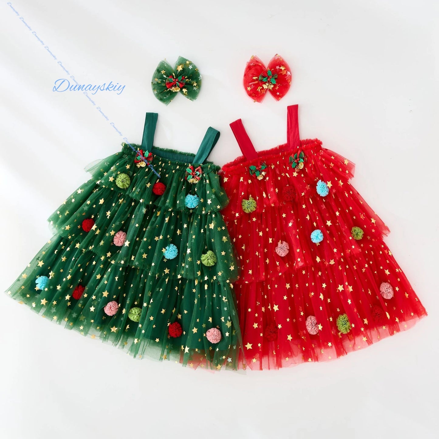 Christmas Kids Girl Stars Dress Cosplay Baby Dresses for Girls Sleeveless Red Green Party Layered Tulle Dress Xmas Clothes