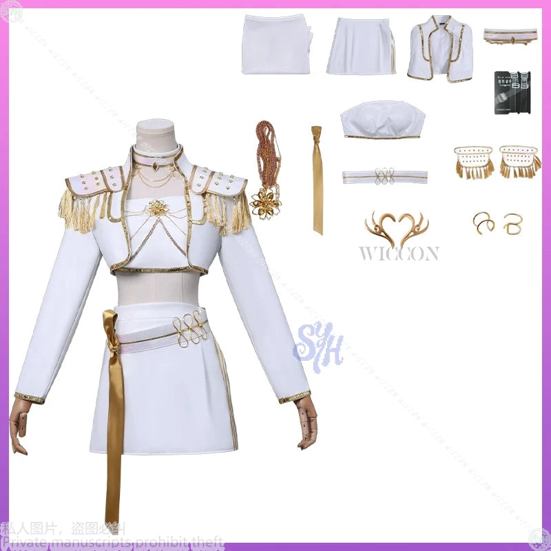 Huntrix WHAT IT SOUNDS LIKE Stage Mira Cosplay Uniform Anime Movie Kpop Demon White Korea Idol Sexy Mini Dress Halloween 코스프레