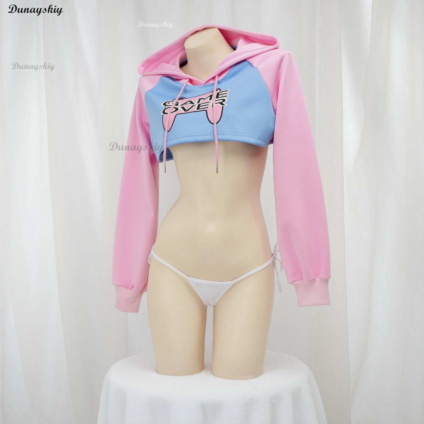 Game Over Anime Girl Pink Blue Short Hoodie Crop Top Long Sleeve Halloween Cosplay Costume Underwear Nightgown Student Outfits