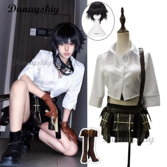 Game Devil Hunter May Cry Lady Cosplay Shirt Costume Wig Skirt Mary Ann Halloween Party Anime Event Roleplaym Suit
