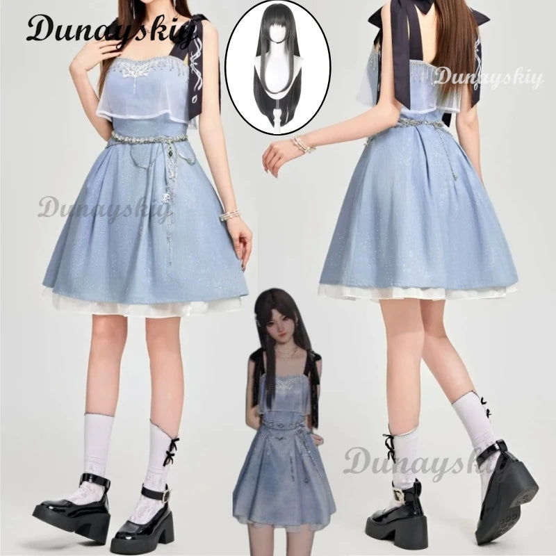 Caleb Couple Suit Love And Deepspace Cosplay Costume Blue Camisole Dress Girls Women Clothes Halloween Party Suit Customized
