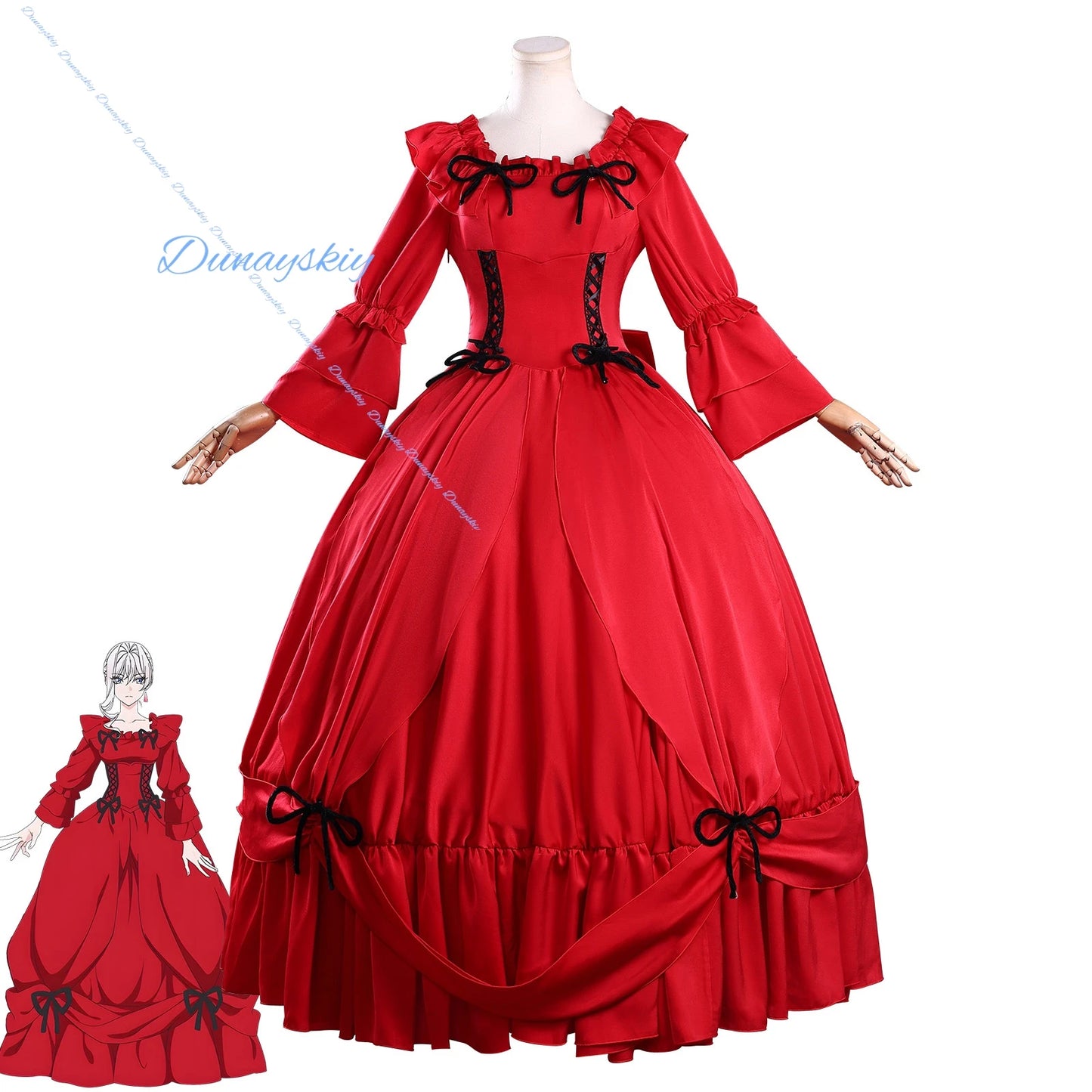 Scarlet El Vandimion Cosplay Costume Wig Earing Red Dress Anime May I Ask for One Final Thing Ice Rose Halloween Party