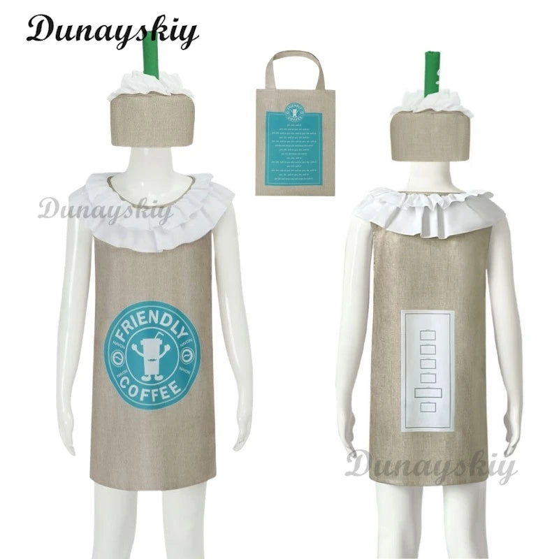 Green Cocoa Drink Milk Tea Cosplay Costume Halloween Drink Theme Party Masquerade Dress Up Carnival Party Stage Fancy Dress