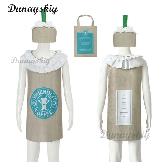 Green Cocoa Drink Milk Tea Cosplay Costume Halloween Drink Theme Party Masquerade Dress Up Carnival Party Stage Fancy Dress