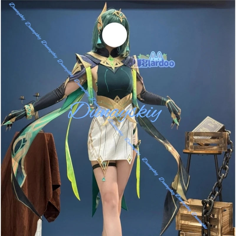 Genshin Impact Nefer Cosplay Costume Wig Uniform Five-star Dendro Catalyst Halloween Party Women Girls Game Accessory Prop