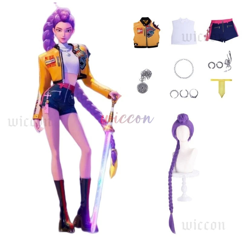 Kpop Huntrix Group Rumi Zoey Mira Cosplay Anime Demon Hunters Costume Coat Earrings Set 코스프레 Halloween Party Outfit for Girls